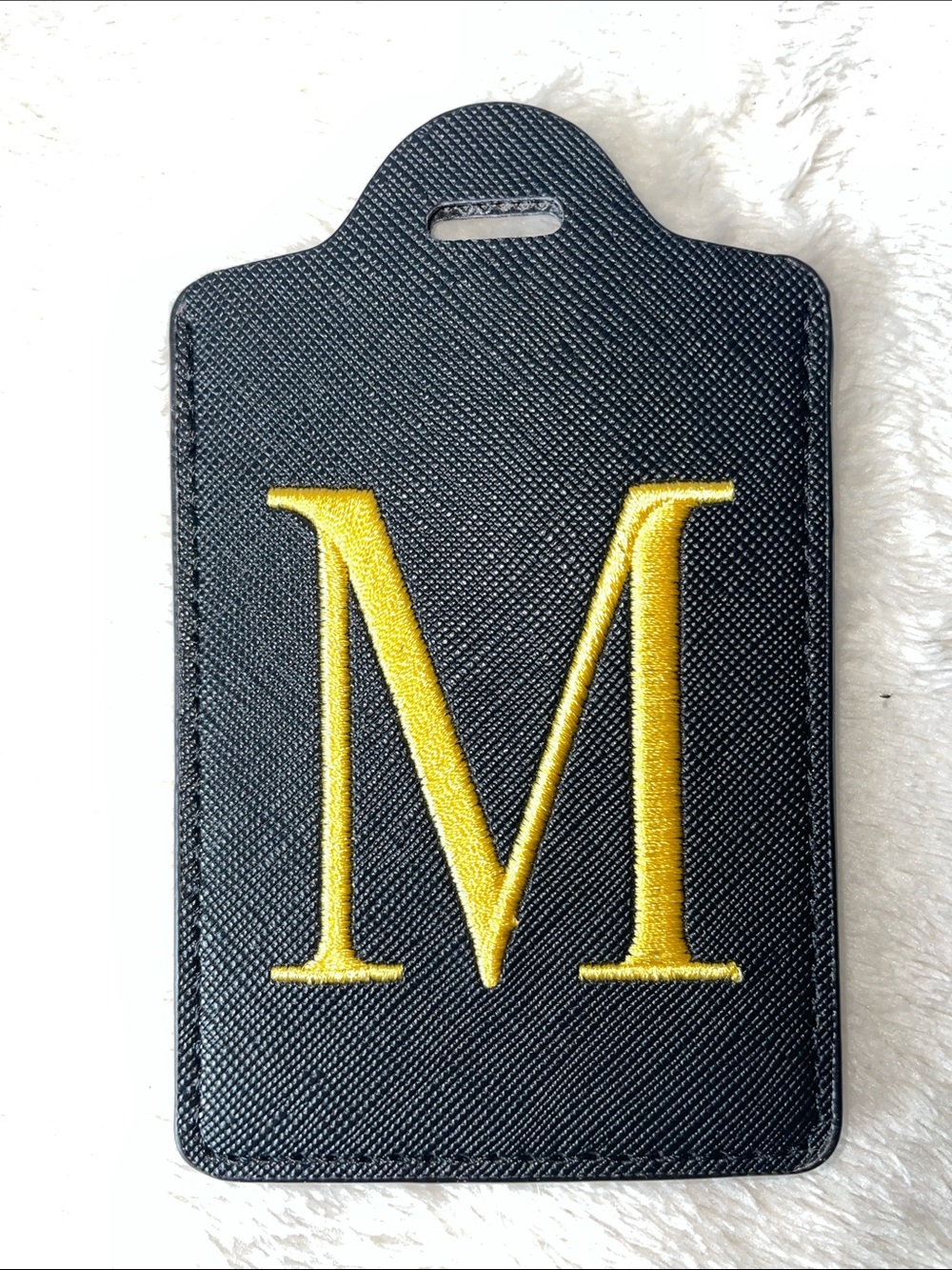 Personalized Black luggage tag with Gold 'M' Initial